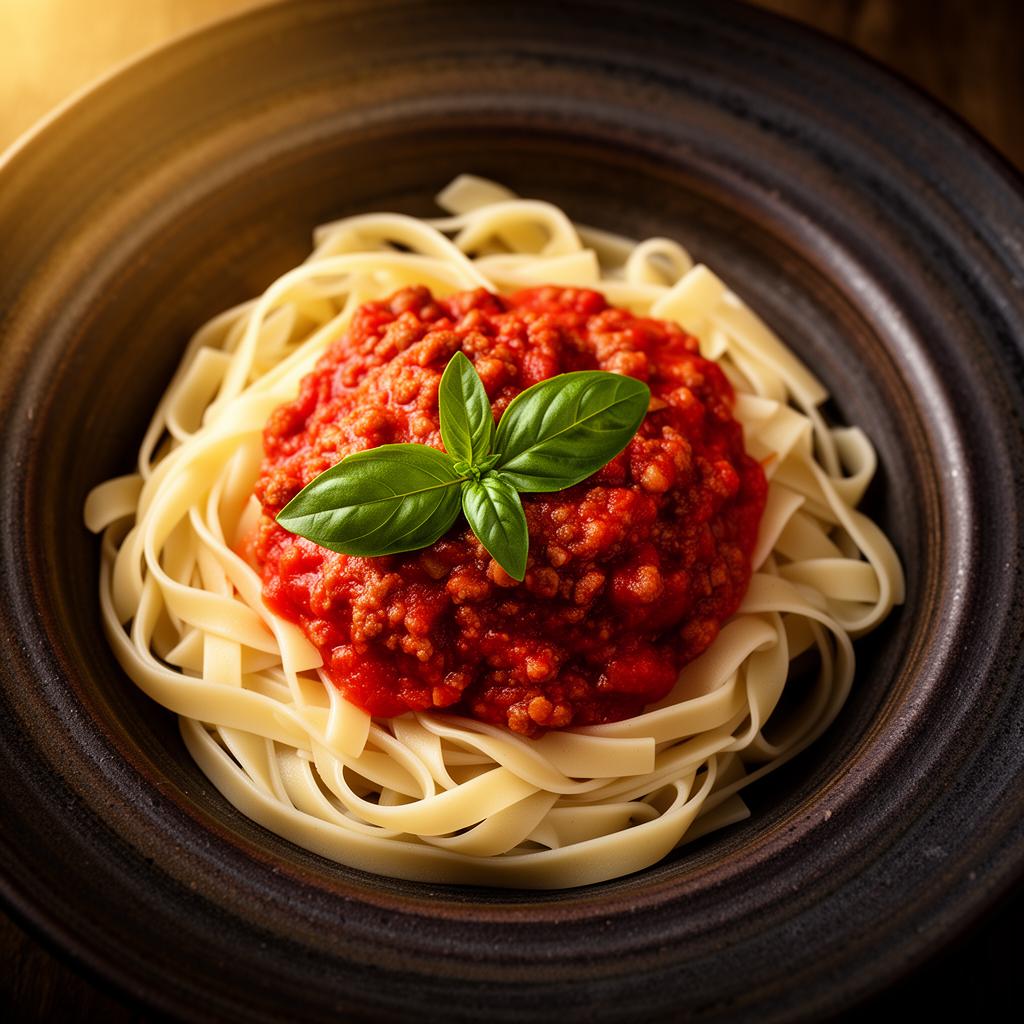 Tagliatelle fresca com ragù de tomate e manjericão